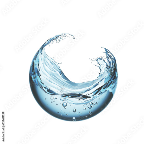 Fotomural water liquid splash in sphere shape isolated on white background, 3d illustration