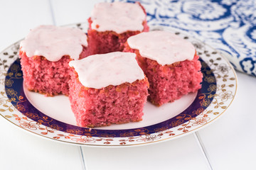 Wall Mural - Homemade strawberry sheetcake with strawberry frosting.