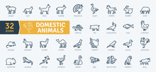 Domestic Animals Icons Pack. Thin Line Animal Icons Set. Flaticon Collection Set. Simple Vector Icons