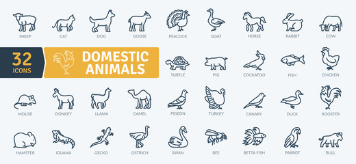 domestic animals icons pack. thin line animal icons set. flaticon collection set. simple vector icon