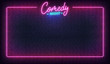 Comedy night neon template. Comedy lettering and glowing neon border frame