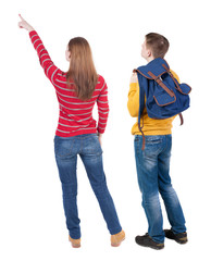 Poster - Back view of couple in sweater pointing.