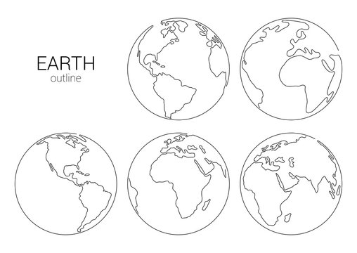 outline hand drawn earth set. vector illustration. planet earth isolated on white background. planet