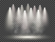 © lantica - Spotlights with smoke and scene. Transparent isolated vector for your design.