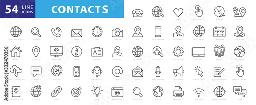 Fotografía Set of 54 Contact Us web icons in line style