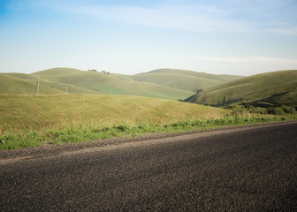 Sticker - Empty Road and Nature of countryside with green hills