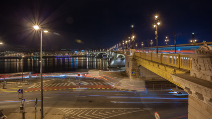 Wall Mural - View of Margaret Bridge illuminated at night in Budapest, Hungary