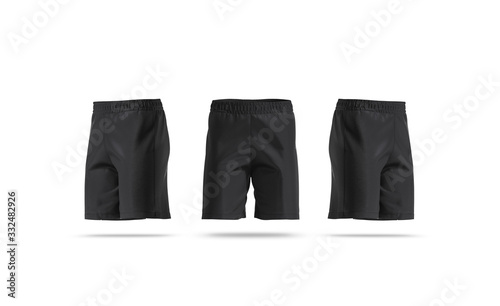 Fotografía Blank black soccer shorts mock up, front and side view