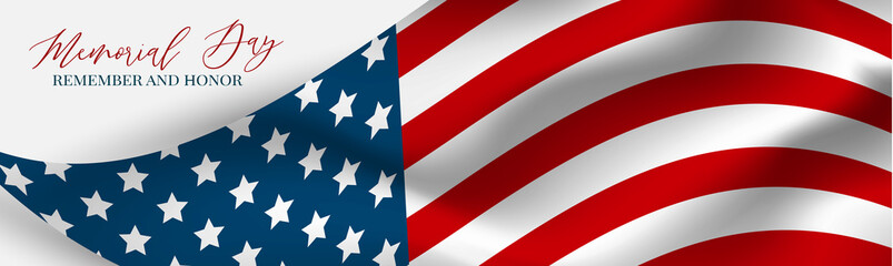 memorial day banner, website or newsletter header. background with american national flag. united st