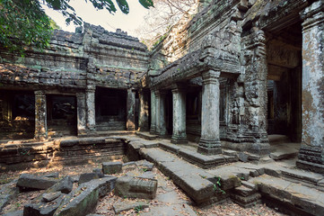 Wall Mural - Ancient temple and university Preah Khan from 12th century with ruined walls, Cambodia. Historical place in Angkor. UNESCO world heritage site.