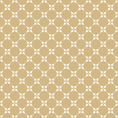 Golden abstract geometric ornament in Arabian style. Luxury vector seamless pattern. Simple floral background. Elegant white and gold graphic texture with grid, lattice, repeat tiles. Premium design