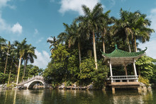Stone Oriental Bridge On Tropical Park