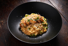 Tasty Risotto With Shrimps On Plate