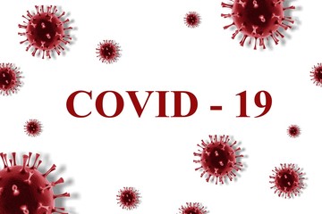 Canvas Print - Inscription COVID-19 on white background with virus molecule