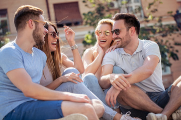 Wall Mural - Group friends having fun outdoors