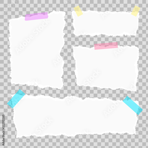 Cuadros en Lienzo Set of torn paper different shapes scraps with adhesive tape and paper clip isolated on transparent background