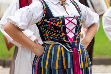 Wall Mural - Close up of female dancer clothe of the traditional folklore of Madeira Island, 