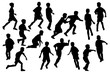 © Julia - Kids playing football. Boys silhouettes set white isolated