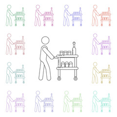 Poster - The stewardess serves food on the plane multi color style icon. Simple thin line, outline vector of airport icons for ui and ux, website or mobile application