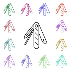 Poster - Folding knife line multi color style icon. Simple thin line, outline vector of camping icons for ui and ux, website or mobile application