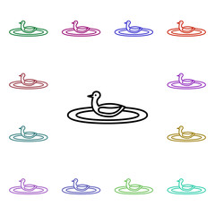 Poster - Duck on the lake line multi color style icon. Simple thin line, outline vector of camping icons for ui and ux, website or mobile application