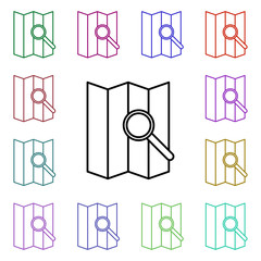 Poster - Search on the map line multi color style icon. Simple thin line, outline vector of camping icons for ui and ux, website or mobile application