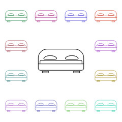 Poster - Two double bed multi color style icon. Simple thin line, outline vector of furniture icons for ui and ux, website or mobile application