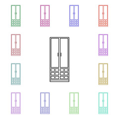 Poster - Narrow cabinet multi color style icon. Simple thin line, outline vector of furniture icons for ui and ux, website or mobile application