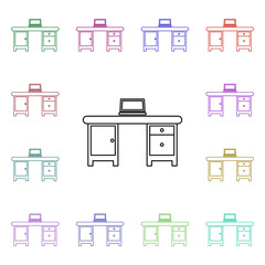 Poster - Computer table multi color style icon. Simple thin line, outline vector of furniture icons for ui and ux, website or mobile application
