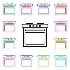 Poster - Gas oven line multi color style icon. Simple thin line, outline vector of home things icons for ui and ux, website or mobile application