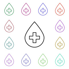 Poster - Drop of medicine line multi color style icon. Simple thin line, outline vector of hospital icons for ui and ux, website or mobile application