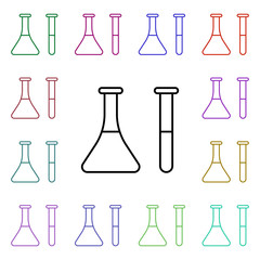 Poster - Flask and test tube line multi color style icon. Simple thin line, outline vector of hospital icons for ui and ux, website or mobile application
