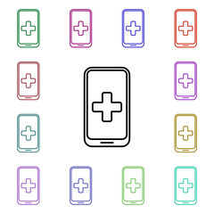 Poster - Mobile phone doctor line multi color style icon. Simple thin line, outline vector of hospital icons for ui and ux, website or mobile application