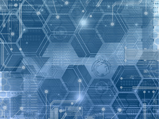 Poster - Dark blue hexagons on light blue background,abstract of tech innovation hexagon