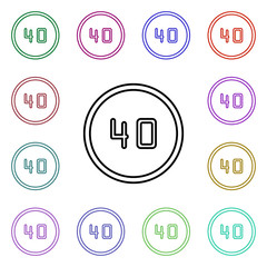 Poster - Limitation 40 multi color style icon. Simple thin line, outline vector of road sign icons for ui and ux, website or mobile application