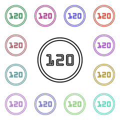 Poster - Road sign limitation 120 multi color style icon. Simple thin line, outline vector of road sign icons for ui and ux, website or mobile application