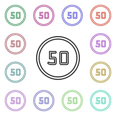 Poster - restriction 50 multi color style icon. simple thin line, outline vector of road sign icons for ui an