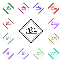 Poster - Closed to bicycles multi color style icon. Simple thin line, outline vector of road sign icons for ui and ux, website or mobile application