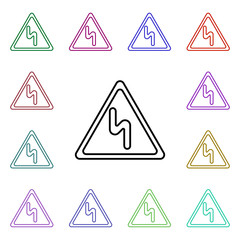 Poster - Sign dangerous turns multi color style icon. Simple thin line, outline vector of road sign icons for ui and ux, website or mobile application