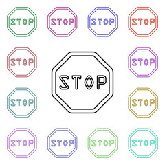 Poster - stop sign multi color style icon. simple thin line, outline vector of road sign icons for ui and ux,