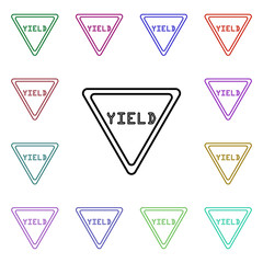 Poster - sign yield multi color style icon. simple thin line, outline vector of road sign icons for ui and ux