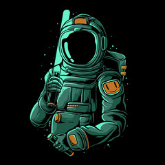 astronaut holding laser sword vector illustration. trendy astronaut design for sticker, t-shirt, or 