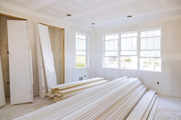 Canvas Print - Interior construction of housing project with door and molding installed