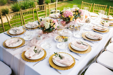 wedding decorated table with flowers