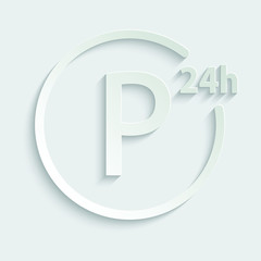 Poster - Paper parking  icon. Icon 24 Hour black vector parking  sign 