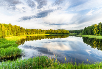 Sticker - landscape with river and blue sky