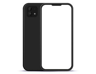 Poster - black mobile phone front and back view. white screen smartphone vector illustration.