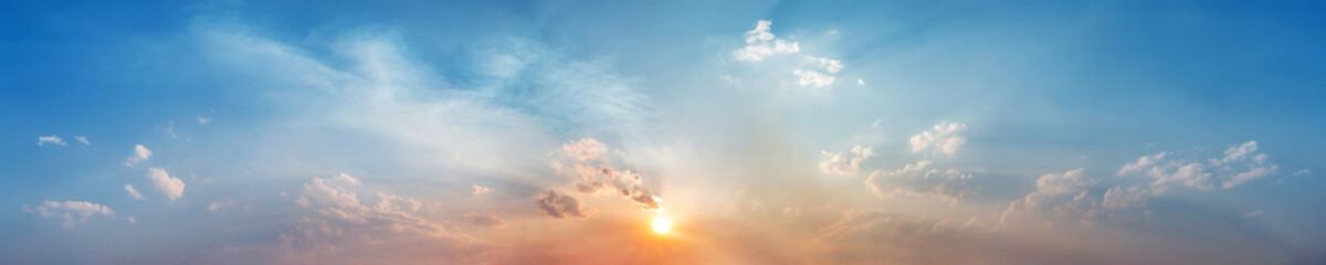 Wall Mural - panorama of dramatic vibrant color with beautiful cloud of sunrise and sunset. panoramic image.
