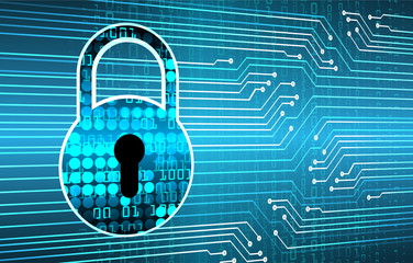 closed padlock on digital background, cyber security