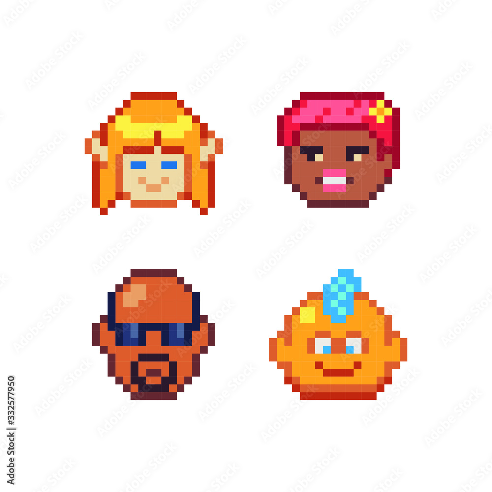 Abstract avatar faces, pixel art people head characters set design, guy ...
